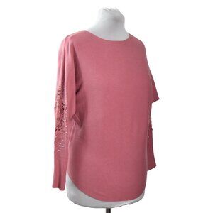 Vila Milano Sweater Crochet Beaded Sleeve Womens M Withered Rose Pink